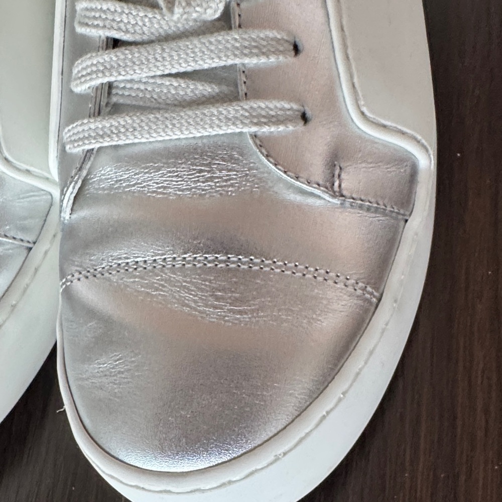 CHANEL White and Silver Logo Sneakers - Picture 3 of 10